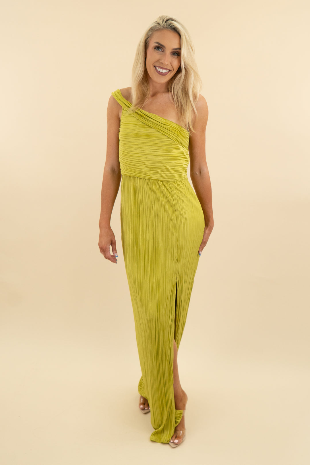 Lulus One Shoulder Green Textured Maxi Dress nwt (m: retail $89)