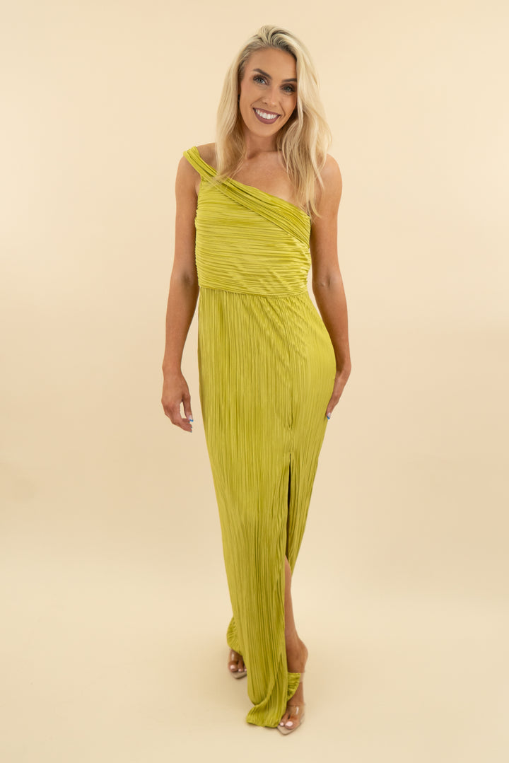Lulus One Shoulder Green Textured Maxi Dress nwt (m: retail $89)
