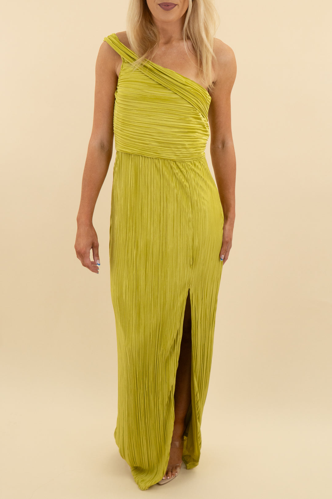 Lulus One Shoulder Green Textured Maxi Dress nwt (m: retail $89)