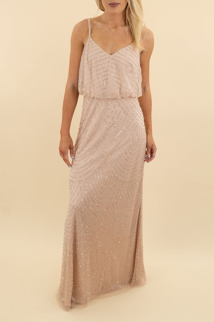 adrianna papell light pink gown (s; retail $250)