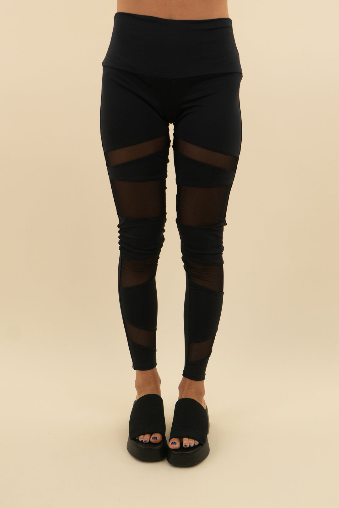 onzie black mesh striped leggings (s/m; retail $84)