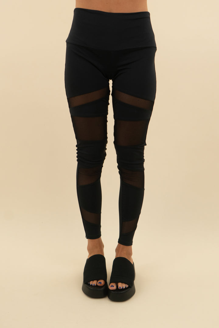 onzie black mesh striped leggings (s/m; retail $84)