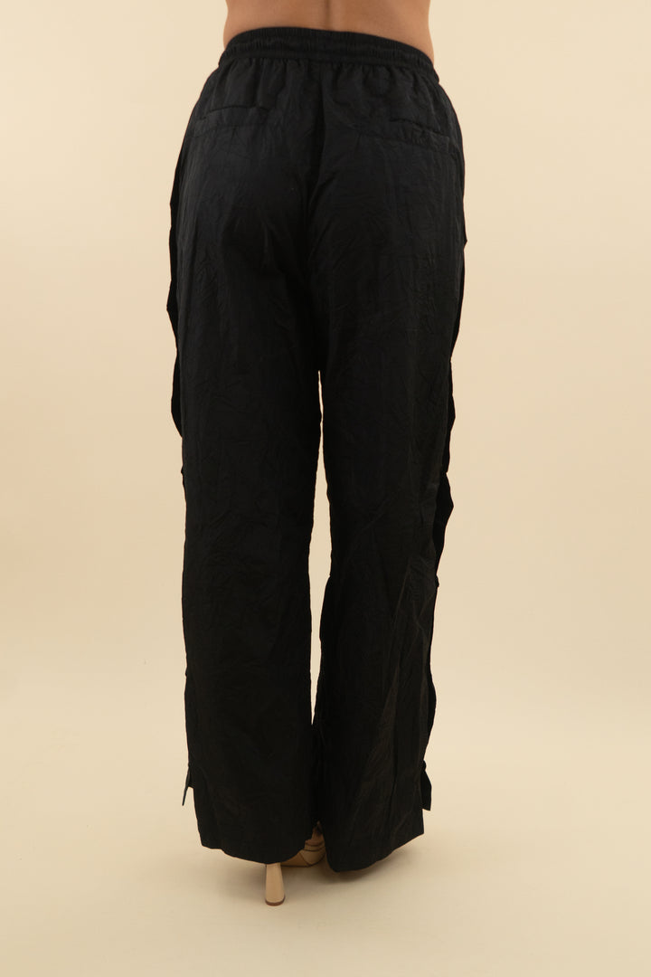 p.e nation black track pants with gold buttons (s; retail $128)