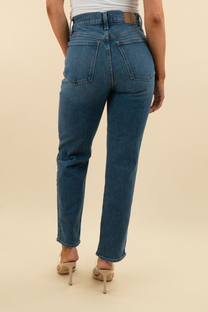madewell medium wash straight jean (27; retail $128)