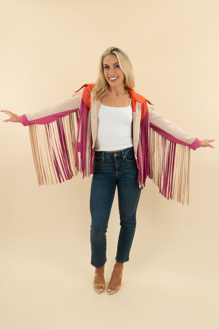 cloud ten cowgirl fringe suede jacket (s; retail $90)