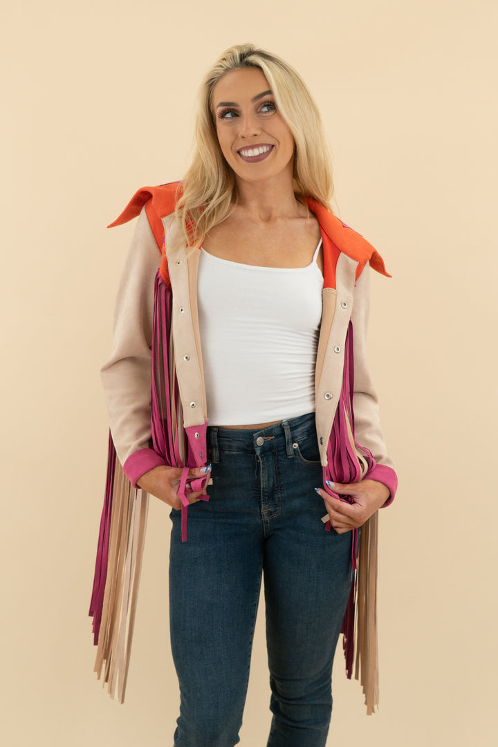 cloud ten cowgirl fringe suede jacket (s; retail $90)