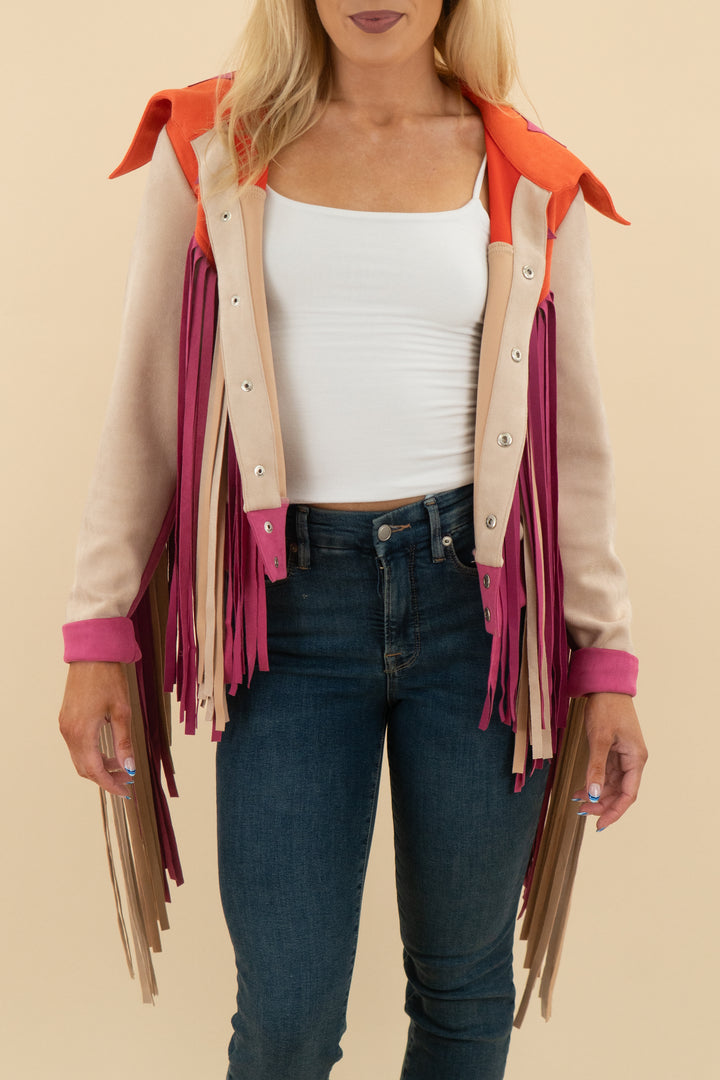 cloud ten cowgirl fringe suede jacket (s; retail $90)