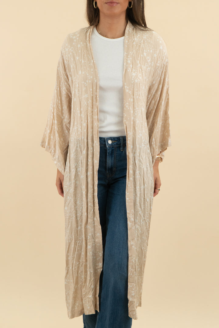 stillwater light tan star print kimono (1; retail $75)