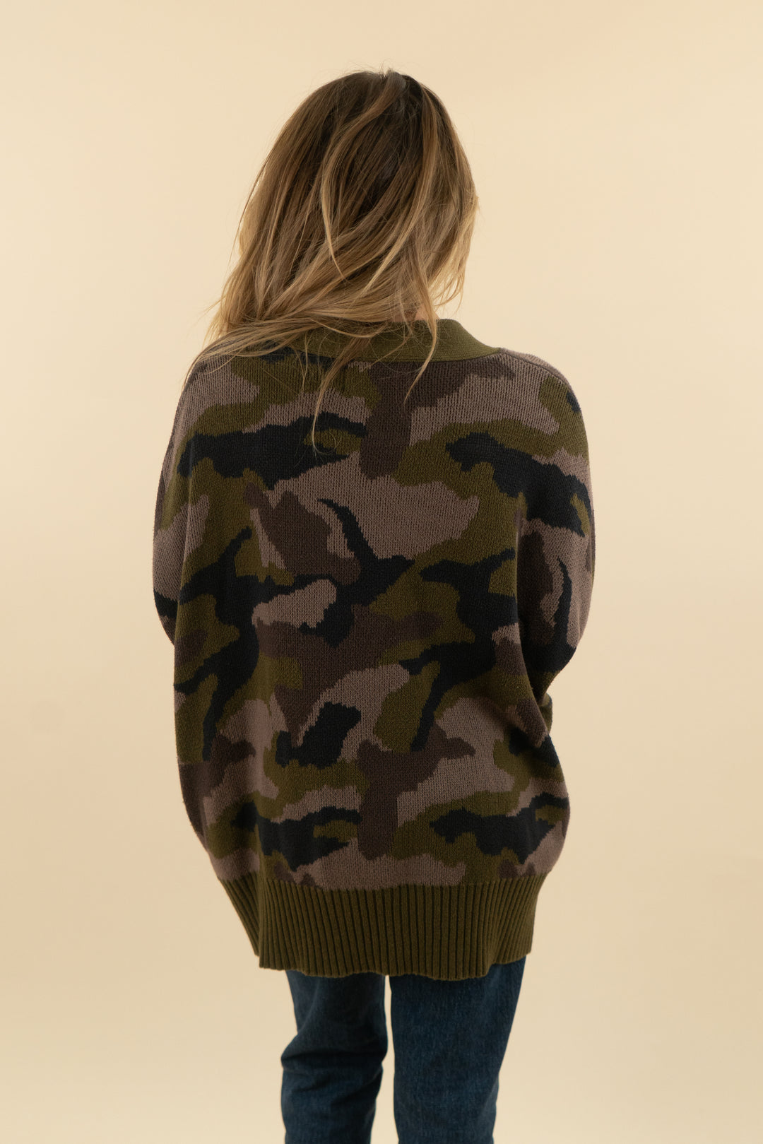 mustard seed green and brown camo cardigan (s; retail $62)