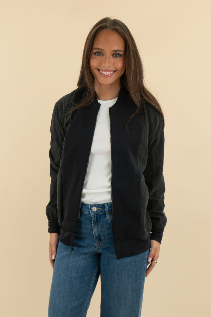 tribe kelley black bomber jacket (xs; retail $120)