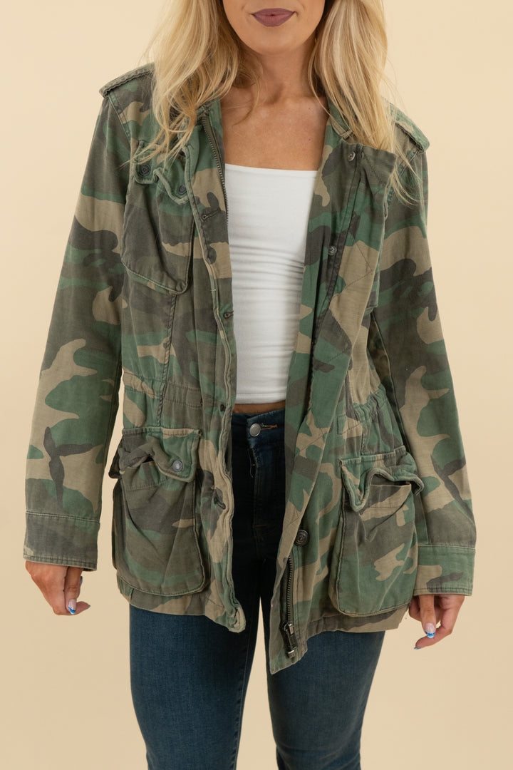 13. free people camo print cargo jacket (s; retail $158)