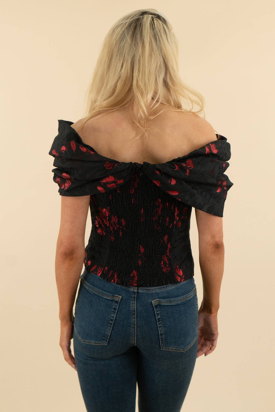 white house black market black and red floral jacquard top (2)