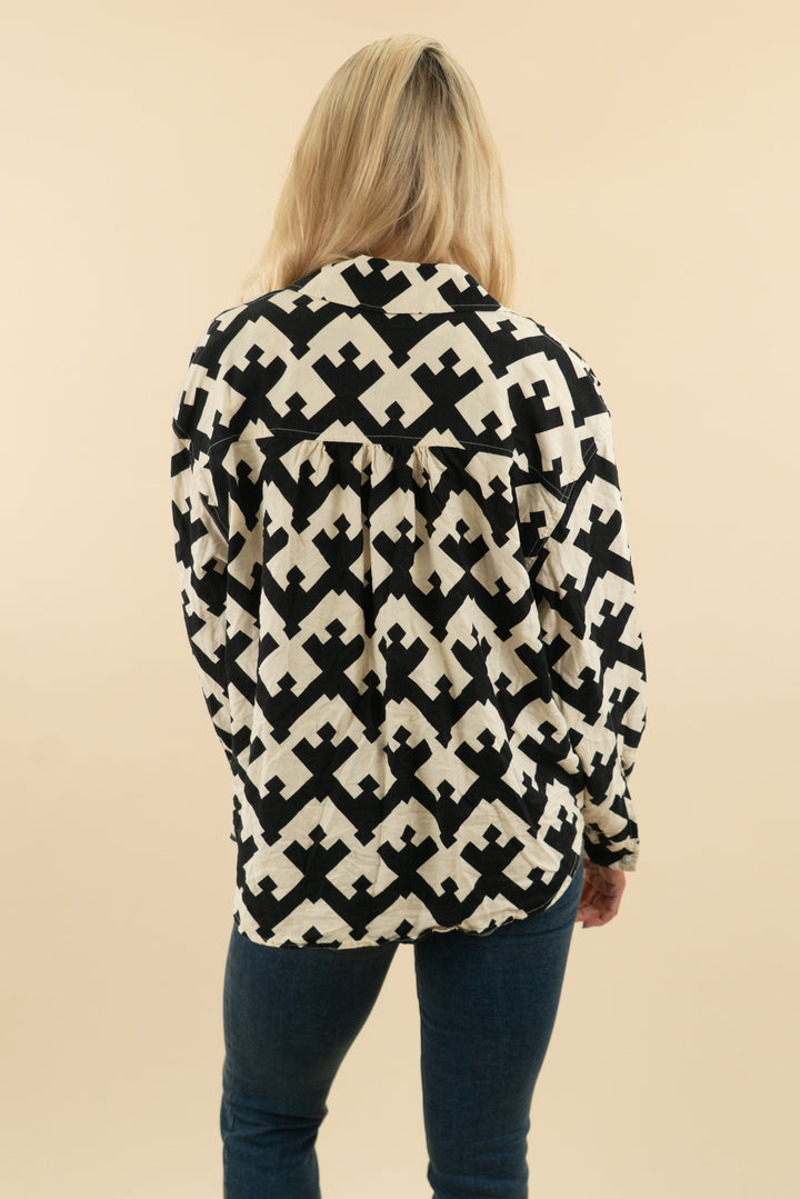 future collective cream/black patterned button up (s; retail $30)