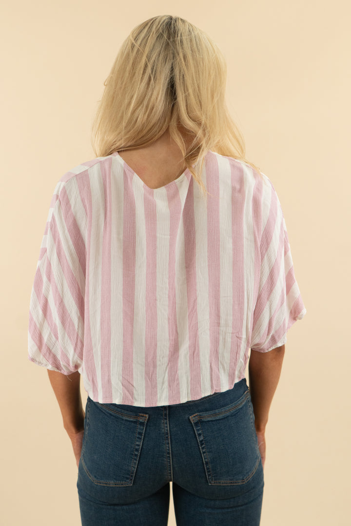 sadie & sage pink white striped flowy crop top (m; retail $50)