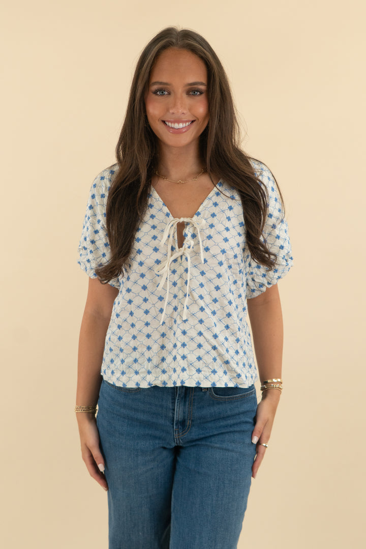 Loft White & Blue Floral Top (s: retail $69)