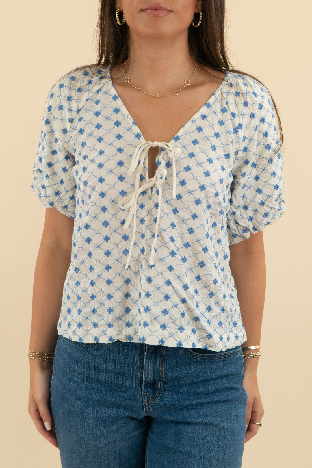 Loft White & Blue Floral Top (s: retail $69)