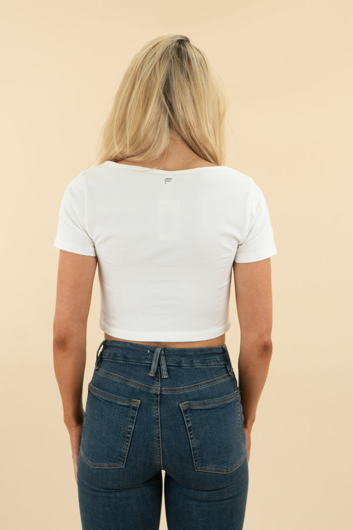 Fabletics White Cropped Scoop Neck Top nwt (m: retail $54)