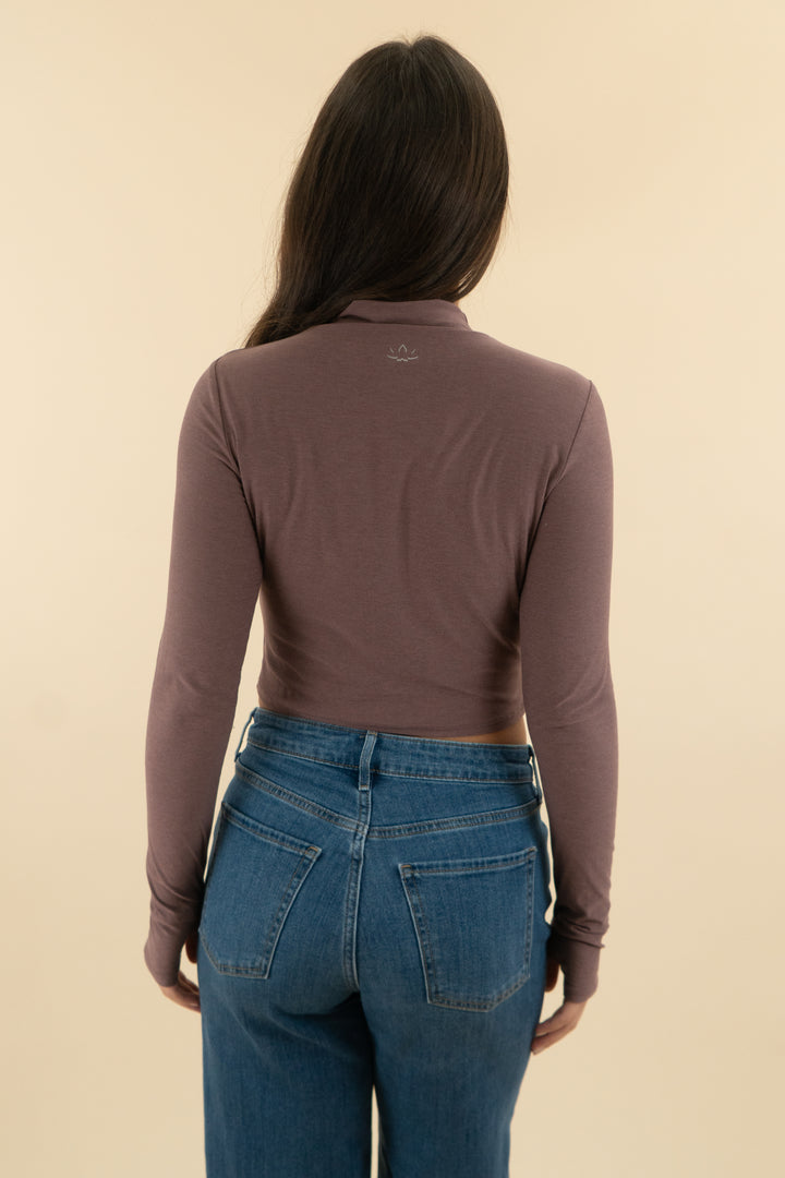 beyond yoga mocha mock neck activewear crop top (s; retail $68)