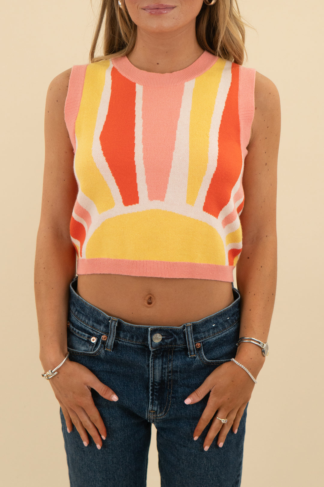 dee elly multicolor sunrise knit sleeveless top (s; retail $58)