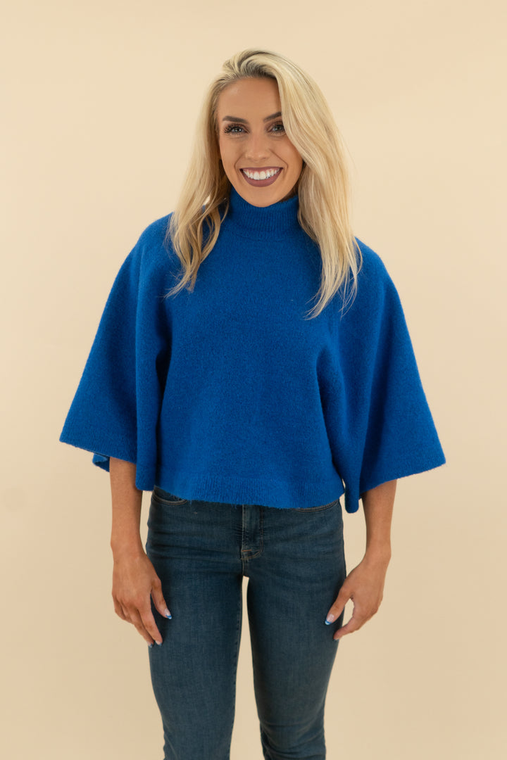 zara cobalt blue short sleeve turtleneck sweater (s; retail $45)