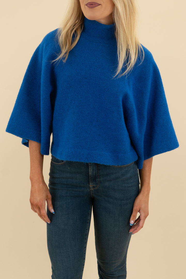 zara cobalt blue short sleeve turtleneck sweater (s; retail $45)