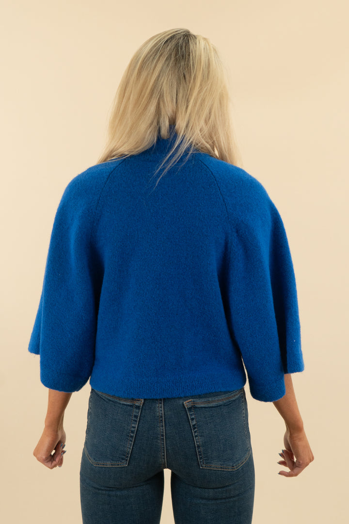 zara cobalt blue short sleeve turtleneck sweater (s; retail $45)