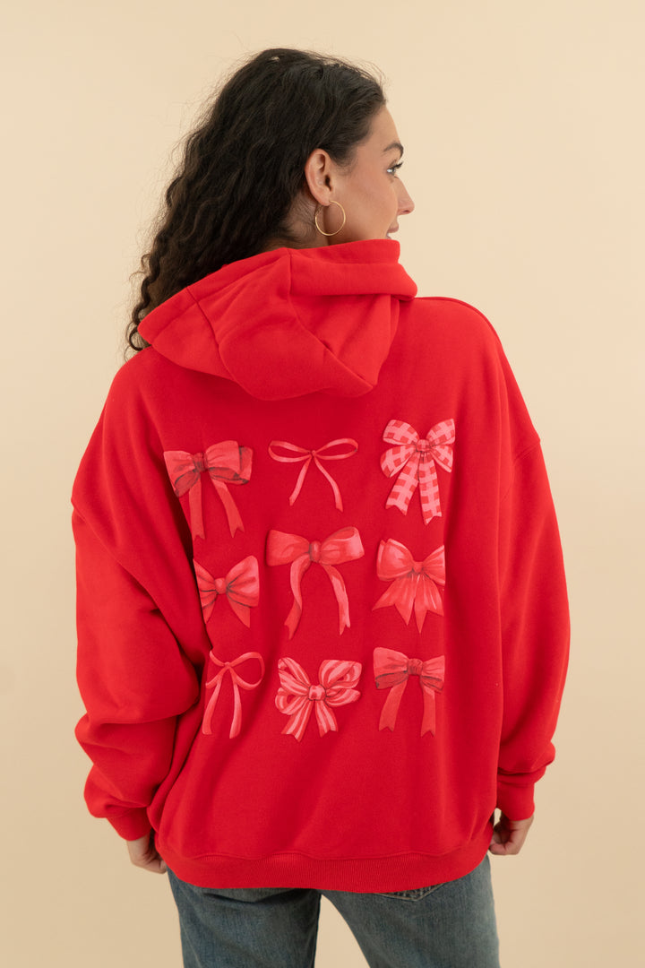 acta red bows graphic hoodie nwt (l/xl; retail $65)