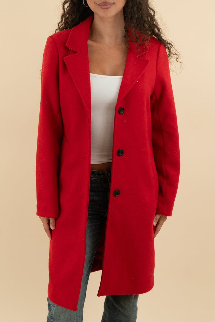 abercrombie & fitch red dad coat (s; retail $220)