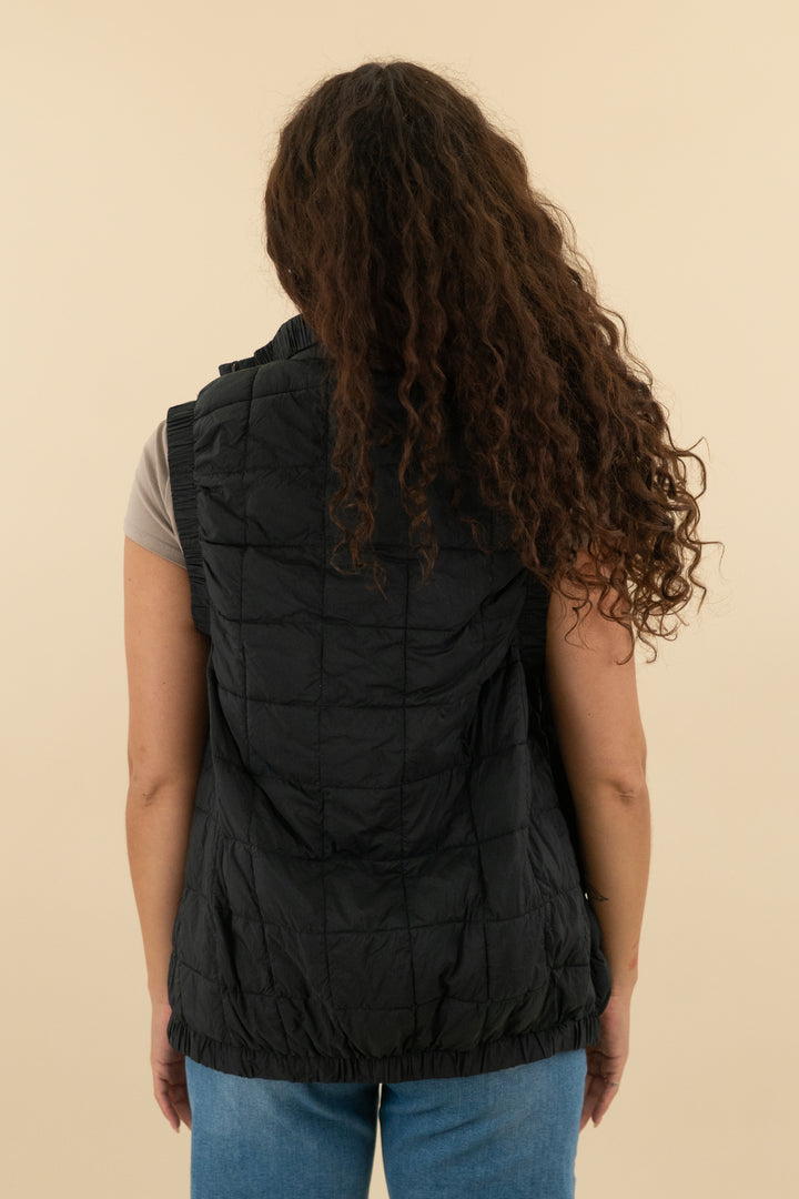 free people black puffer vest (s; retail $128)