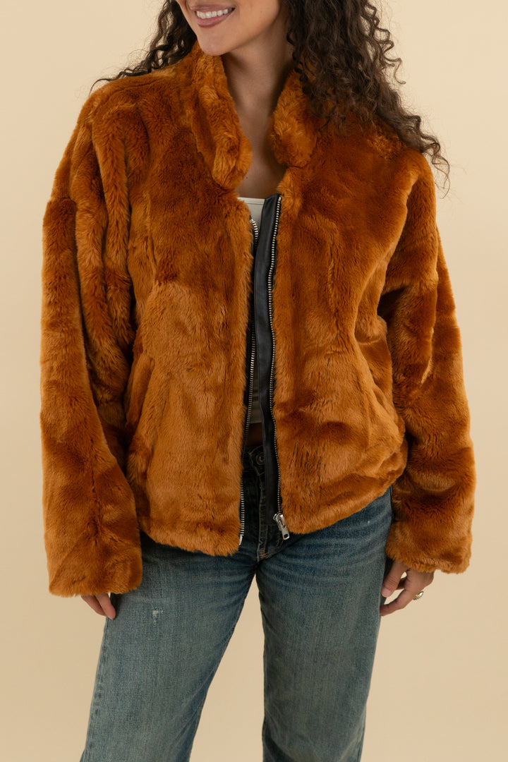 Free people Orange Faux Fur Jacket (m; retail $188)