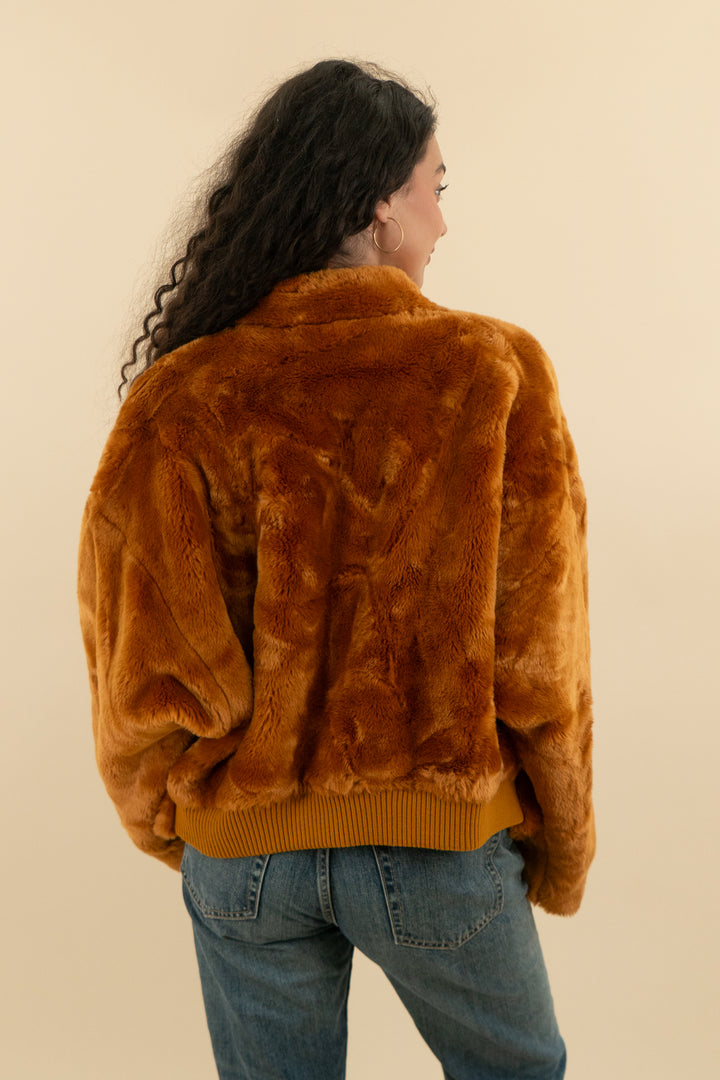 Free people Orange Faux Fur Jacket (m; retail $188)