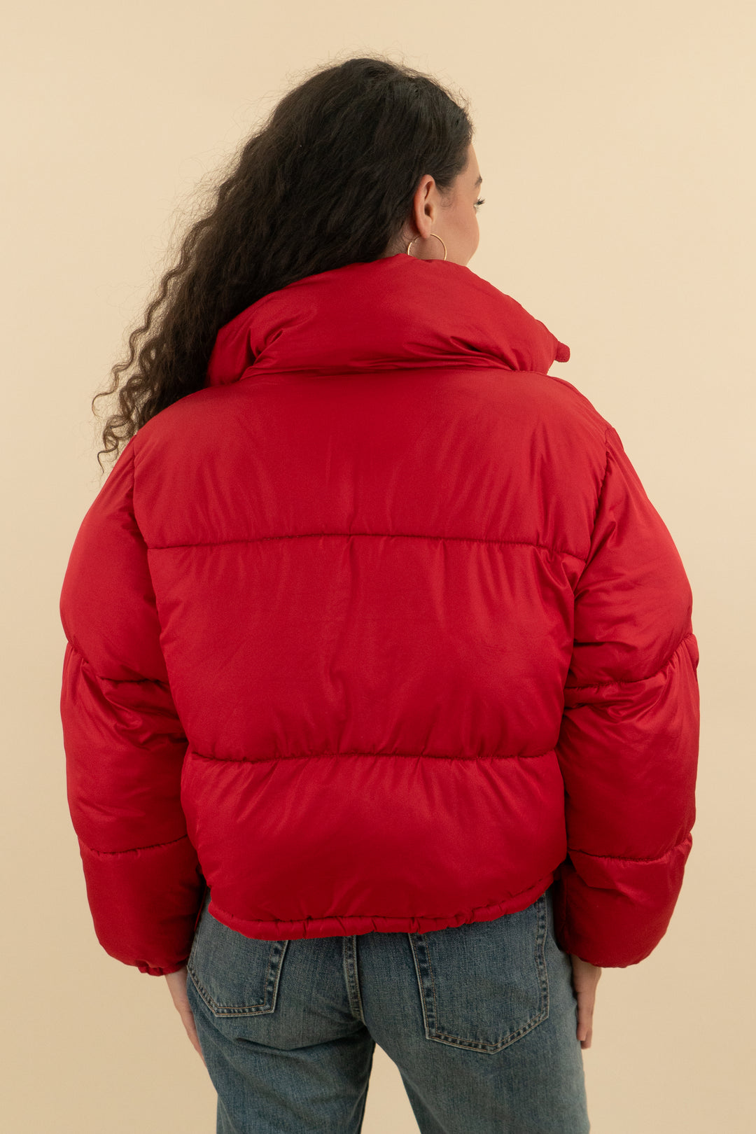 vici red cropped puffer jacket (m; retail $86)