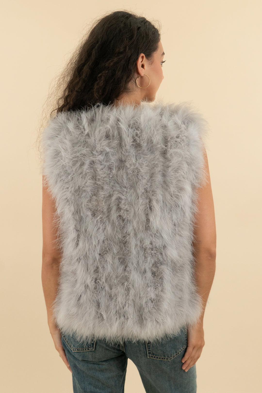 pello bello grey feather vest (os; retail $400)