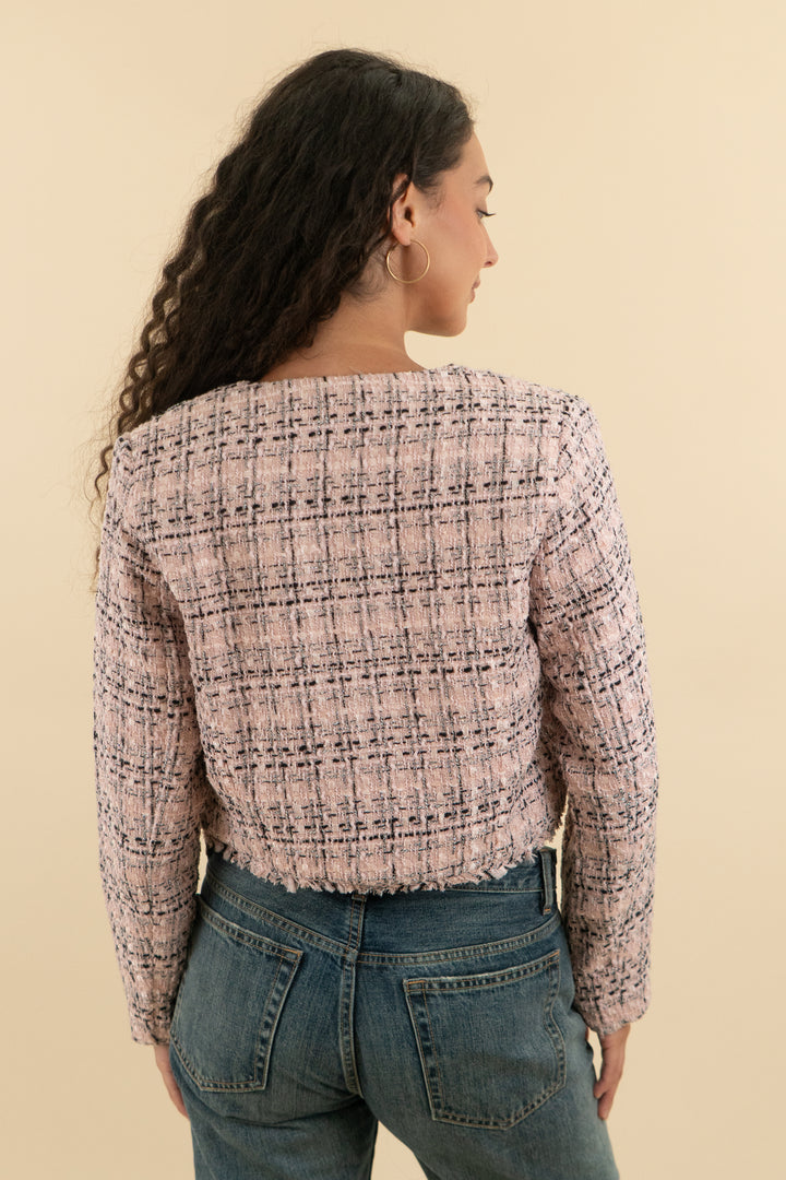 wild fable pink tweed cropped blazer and tank set (xs; retail $45)