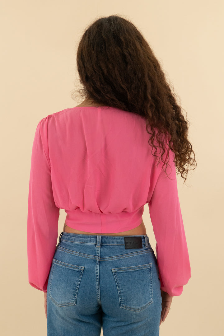 the closet pink balloon sleeve wrap top nwt (m; retail $35)