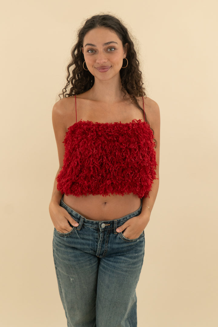show me your mumu red textured crop top nwt (m; retail $98)