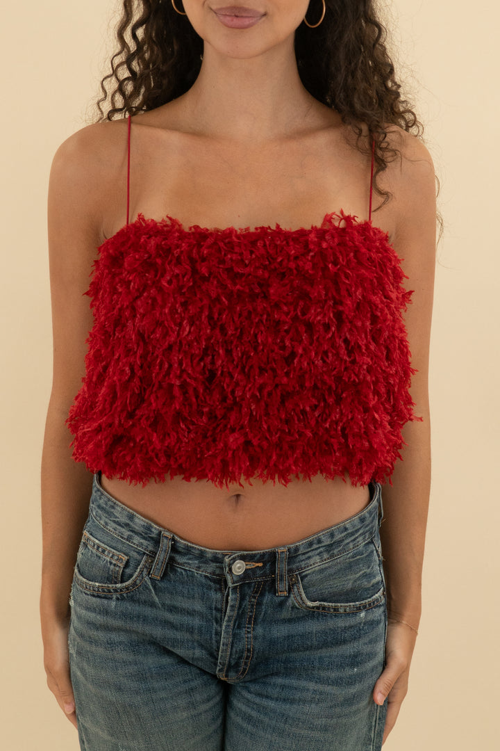 show me your mumu red textured crop top nwt (m; retail $98)