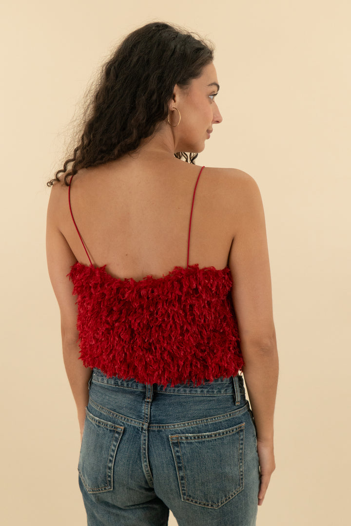 show me your mumu red textured crop top nwt (m; retail $98)