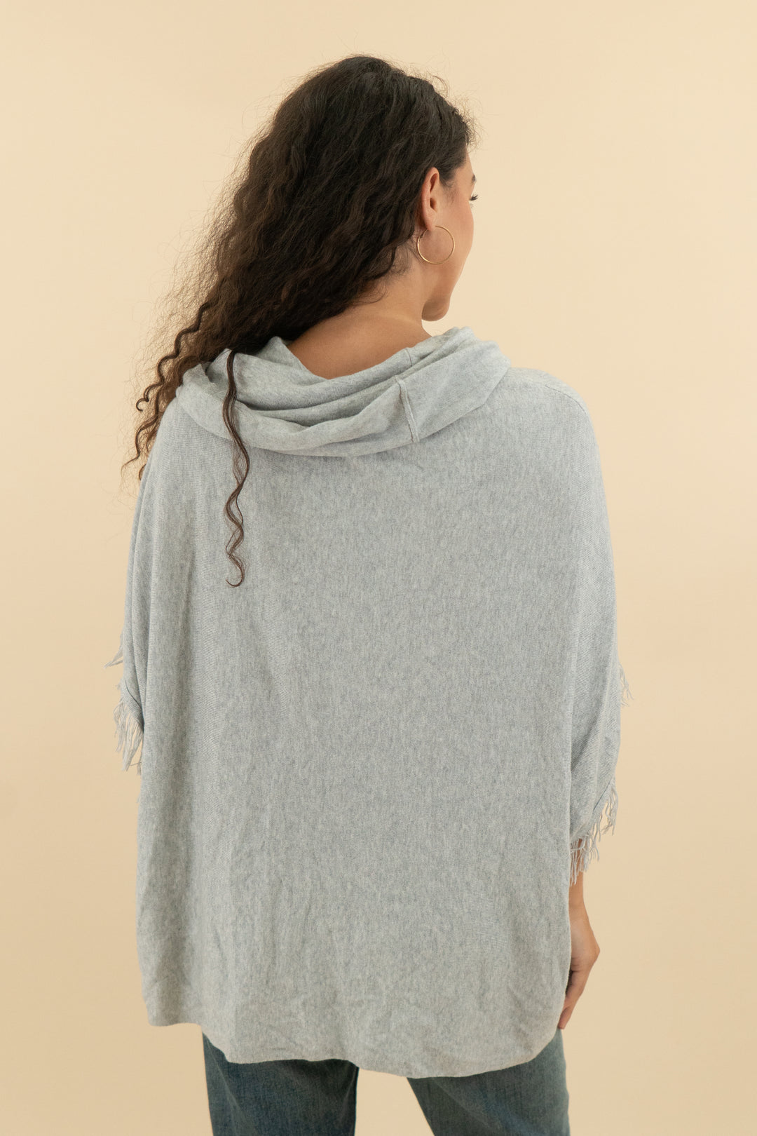 Chico's Funnel Neck Grey Fringe Shaw (s/m; retail $120)