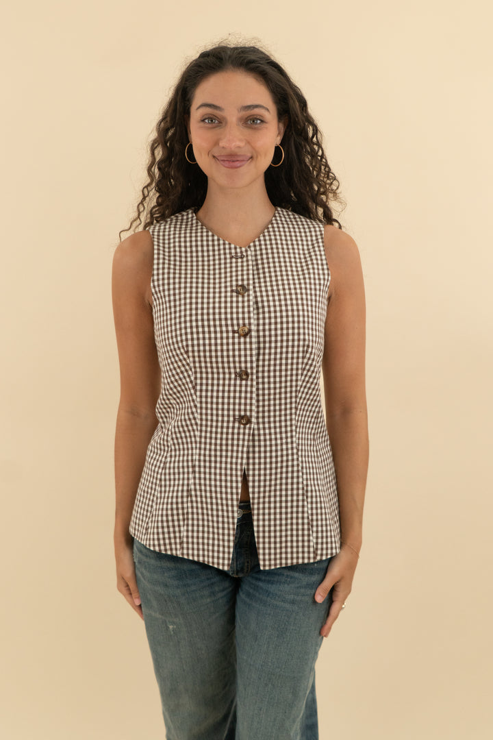 astr the label brown gingham vest top nwt (s; $128)