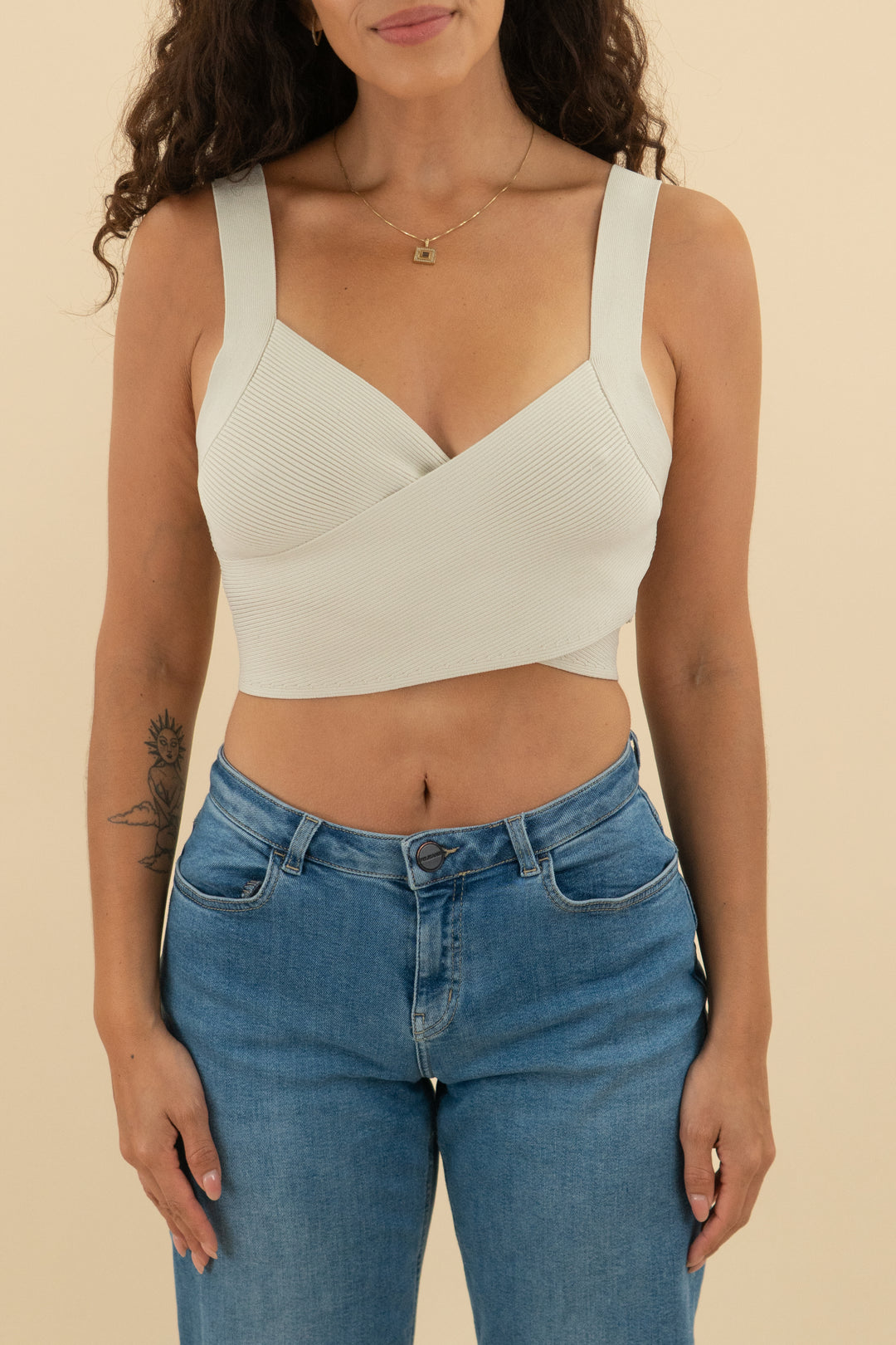 babaton light taupe knit crop tank top nwt (m; retail $58)