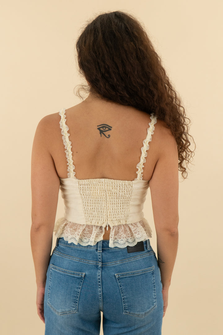 reformation cream linen lace top (6; retail $168)