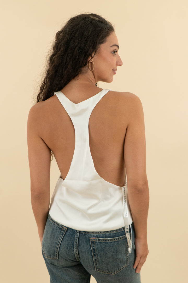 l'eau white satin racerback top nwt (s; retail $85)