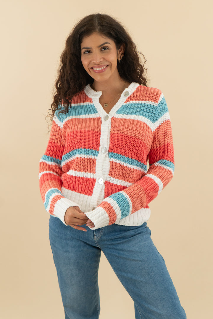 show me your mumu pink and blue striped knit cardigan nwt (s; retail $168)