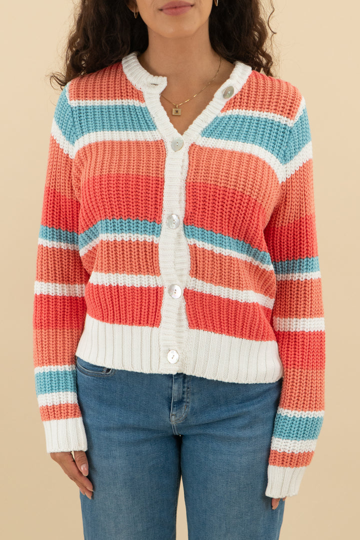 show me your mumu pink and blue striped knit cardigan nwt (s; retail $168)