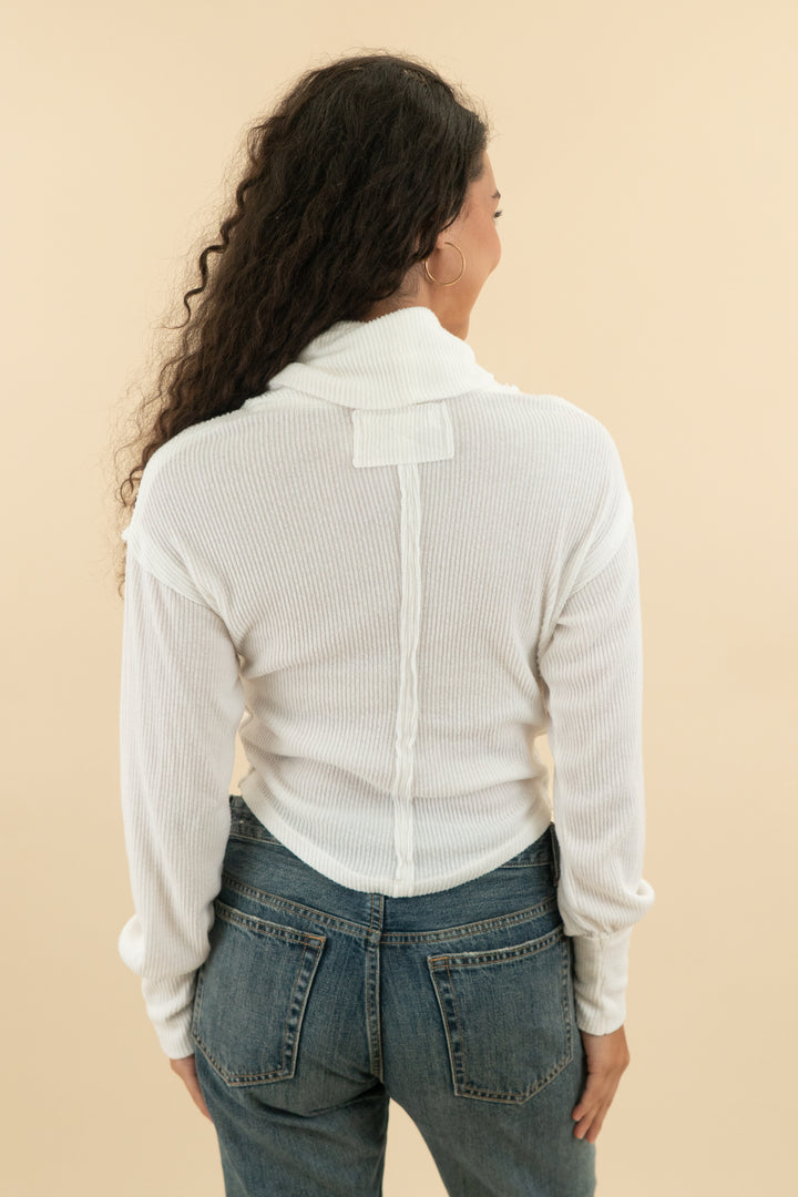 41. we the free white ribbed long sleeve crossover top (s; retail $80)