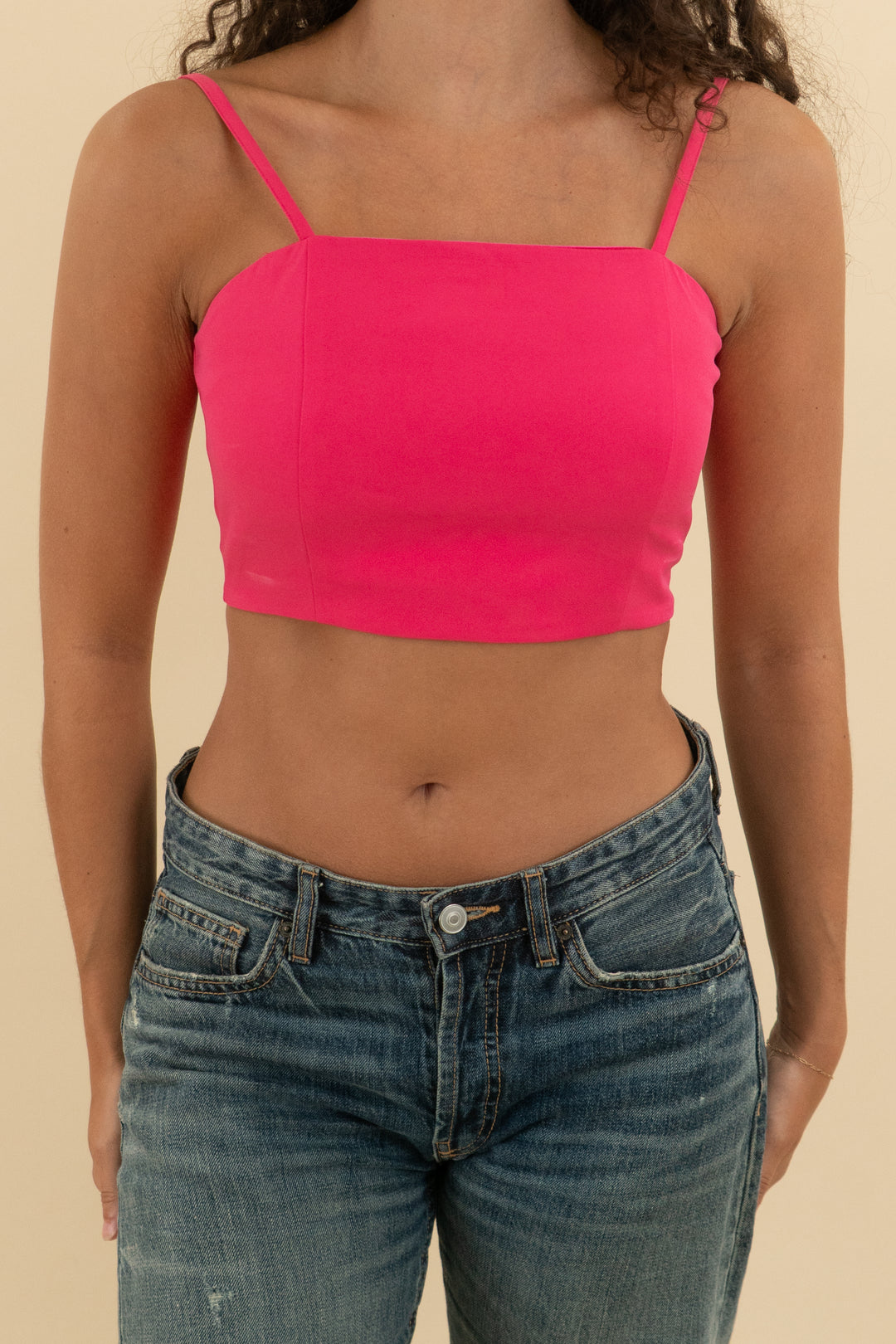 vici hot pink cropped smocked top (s; retail $54)