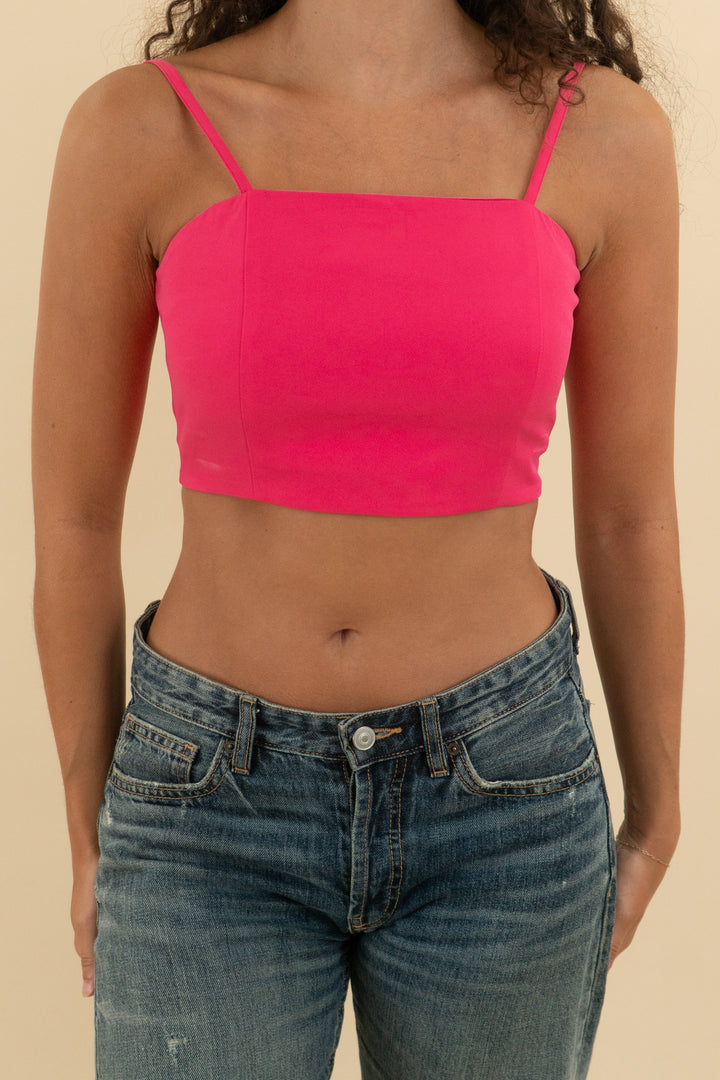 vici hot pink cropped smocked top (s; retail $54)