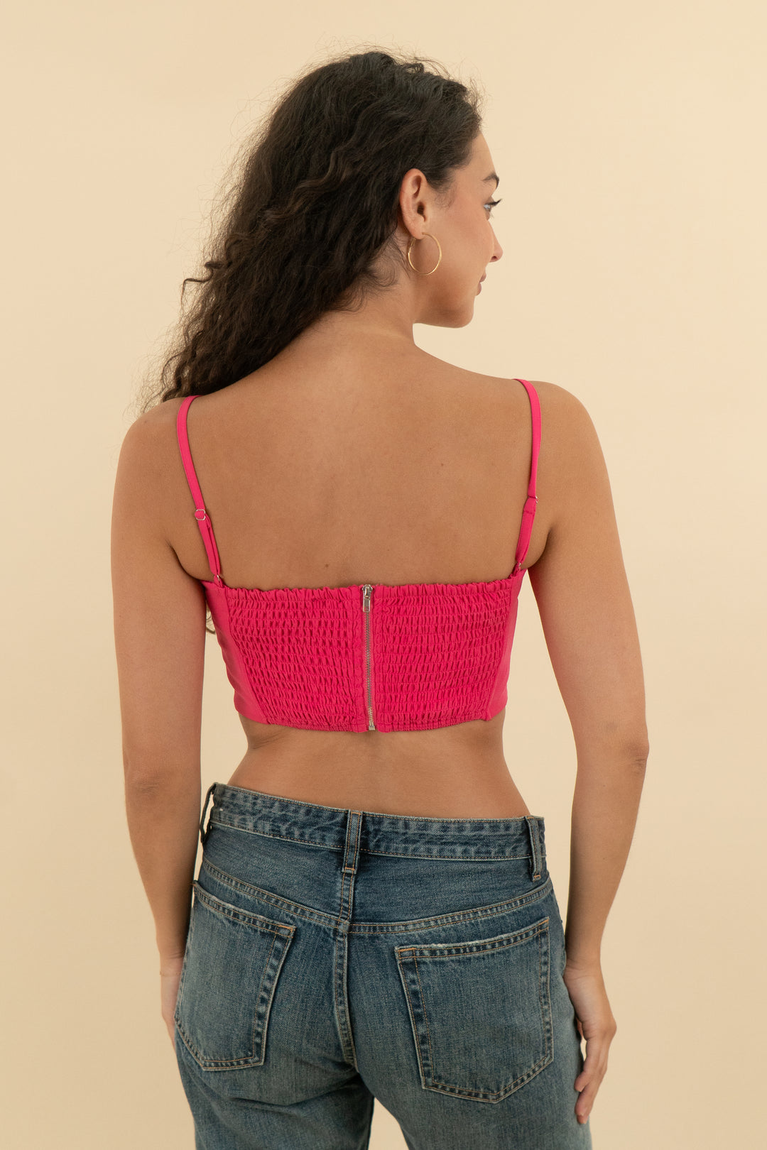 vici hot pink cropped smocked top (s; retail $54)