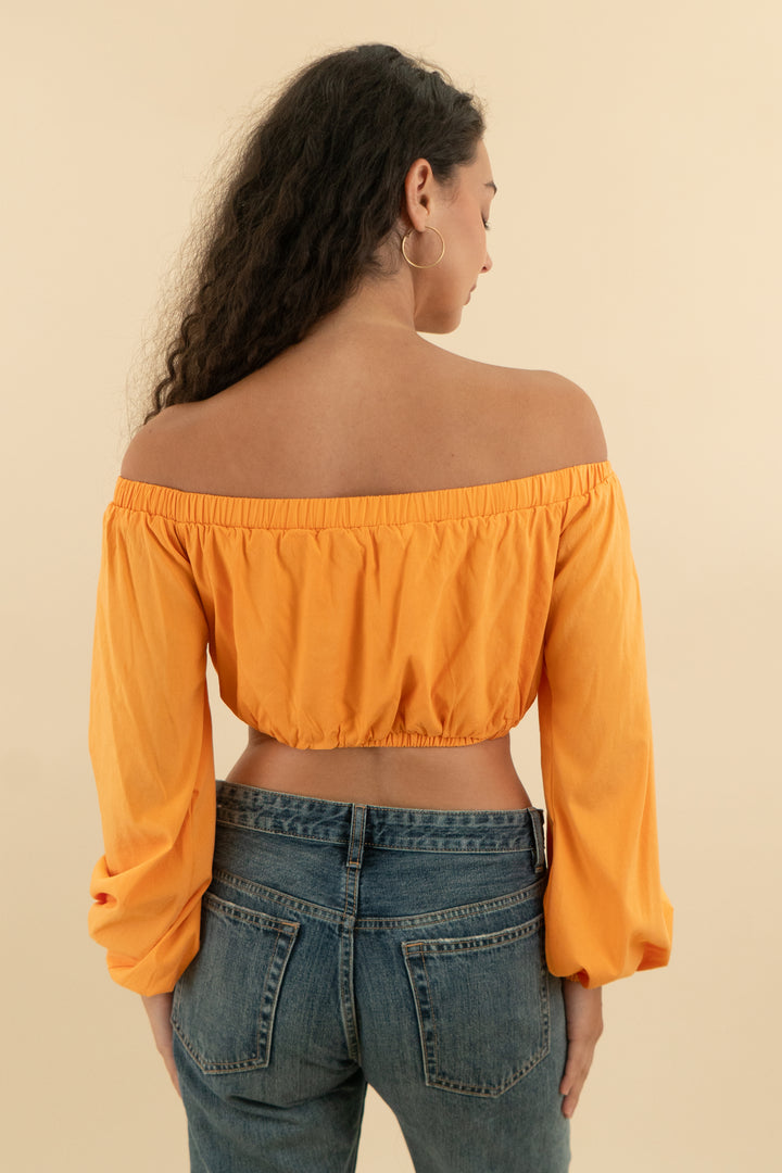 petal + pup orange off the shoulder crop top (s; retail $58)
